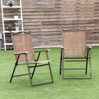 Giantex Set of 2 Patio Folding Chairs, Outdoor Patio Dining Chairs w/Armrest, Sling Back, Metal Frame, Outside Use for Lawn Camping Garden Pool Beach Yard Lounge, No Assembly, Brown