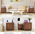 Bed Side Table with Charging Station, Mid Century Modern Nightstand with 2 Doors, Square End Table with Storage for Couch, Living Room, Small Spaces, Sofa Side Table for Office, Dorm, Walnut