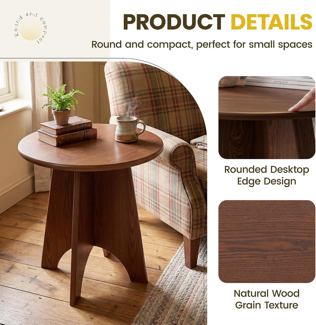 chairus Modern Sculptural Side Tables Set of 2, 17.5" Round End Table with Panel Legs, MDF Wood Veneer Accent Table, Small Sofa Side Table for Living Room Bedroom, Nightstand, Walnut