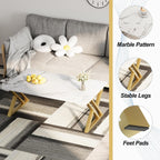 Wolawu Coffee Table Living Room Table White Center Table, Simple Modern Faux Marble Rectangular Tea Tables with Sturdy Gold Metal Frame,Industrial Wooden Coffee Table for Bedroom Home Office