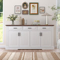 63" Fluted Sideboard Buffet with 4 Doors & 3 Drawers, Large Modern Farmhouse Accent Credenza with Adjustable Shelves for Kitchen, Dining Room, Living Room (White)