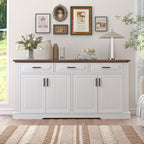 63" Fluted Sideboard Buffet with 4 Doors & 3 Drawers, Large Modern Farmhouse Accent Credenza with Adjustable Shelves for Kitchen, Dining Room, Living Room (White)