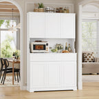 FACBOTALL 74" Pantry Cabinet, Tall Kitchen Pantry Cabinet with 6 Doors and 2 Drawers, Kitchen Hutch with Wide Countertop, Modern Kitchens Cupboard with Adjustable Shelves and Charge Holes, White