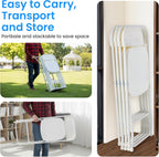 HealSmart Set of 10 Plastic Folding Chairs, Portable Stackable Seats with Reinforced Metal Frame, 330 Lbs Load Capacity, Multipurpose Furniture for Wedding Party Picnic Office Indoor Use, White
