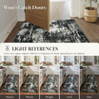 Lansny Abstract Small Area Rug 2x3 Entryway Rugs Washable Door Mat Entrance, Non Slip Kitchen Rugs, Rubber Backed Throw Rug Printed Faux Wool Floor Carpet for Front Door Foyer Entry Sink, Black Grey