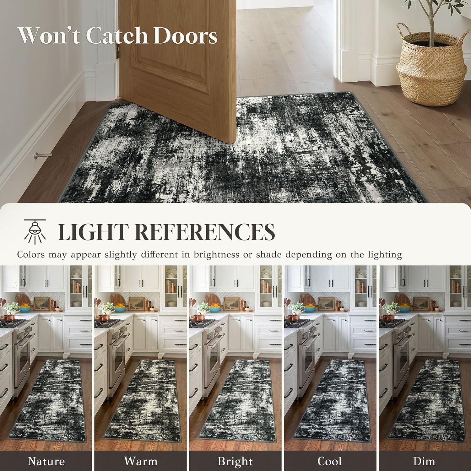 Lansny Abstract Small Area Rug 2x3 Entryway Rugs Washable Door Mat Entrance, Non Slip Kitchen Rugs, Rubber Backed Throw Rug Printed Faux Wool Floor Carpet for Front Door Foyer Entry Sink, Black Grey
