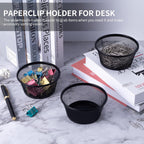 SLSON 6Pack Paper Clip Holder Wire Mesh Paperclip Dish Holders Desktop Round Paper Clip Dispenser for Desk Office Organizer Accessories,Black