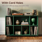 Record Player Stand with Charging Station, Green | Vinyl Record Storage Cabinet, Holds Up to 500+ Albums, Metal Turntable Stand with Large Tabletop for Music Room Studio