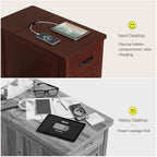 Side Table Set of 2 with Charging Station, 23.6" Tall End Table with Flip-Top Hidden Outlets & USB-C Port, Narrow Nightstand with Drawer and Storage Cabinet for Bedroom, Living Room,Small Spaces