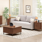 ONBRILL Oval End Table with Storage & Charging Station, Fluted Accent Side Table with Sliding Door & Adjustable Shelf, Mid-Century Modern Nightstand Set of 2 for Living Room, Bedroom, Walnut(2-Pack)