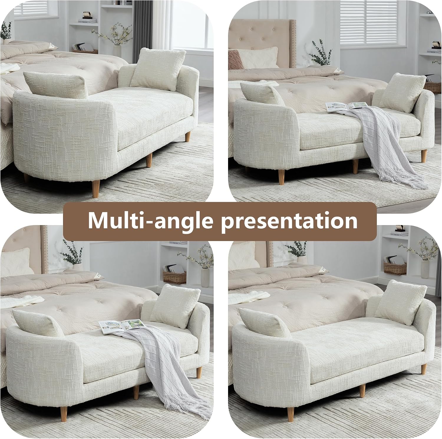 77" End of Bed Bench King Size,Chenille Extra Large Window Bench with 2 Pillows,End of Bed Couch,Upholstered Daybed Bench for Living Room(Beige,Ivory,White)