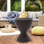 Patio Cool Bar Table, Height-Adjustable Outdoor Bar Tables 8 Gallon Beer and Wine Cooler, 3-in-1 Rattan Style Ice Cooler with Drainage Plug for Pool Party (Grey)