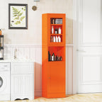 67" Tall Metal Pantry Cabinet with Microwave Stand,Microwave Storage Cabinet with 2 Doors & 3 Adjustable Shelves for Kitchen (2 Glass Doors-Orange, 11.81" D x 15.75" W x 66.93" H)