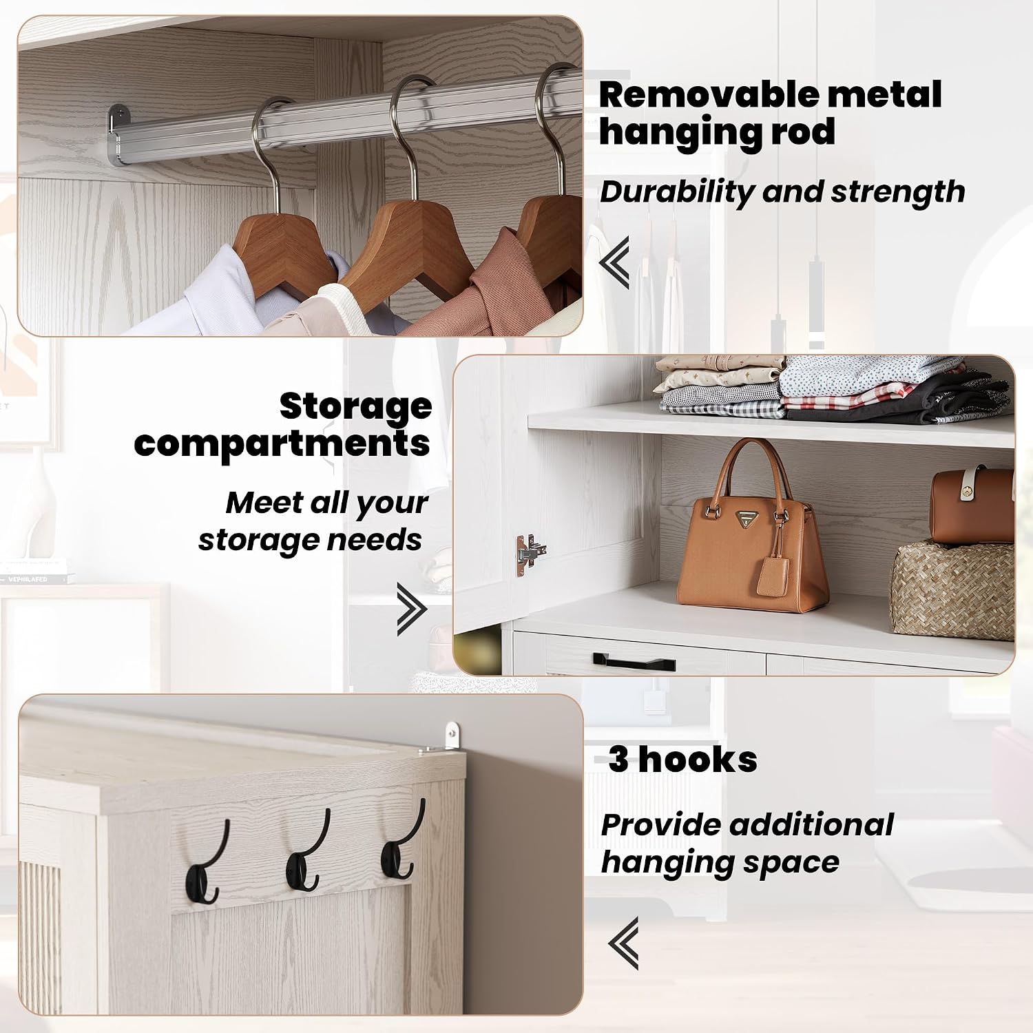ANCTOR 71" Wooden Armoire Wardrobe Closet with 2 Drawers & Hanging Rod | Freestanding Clothing Storage Cabinet with 2 Doors and Shelves, White