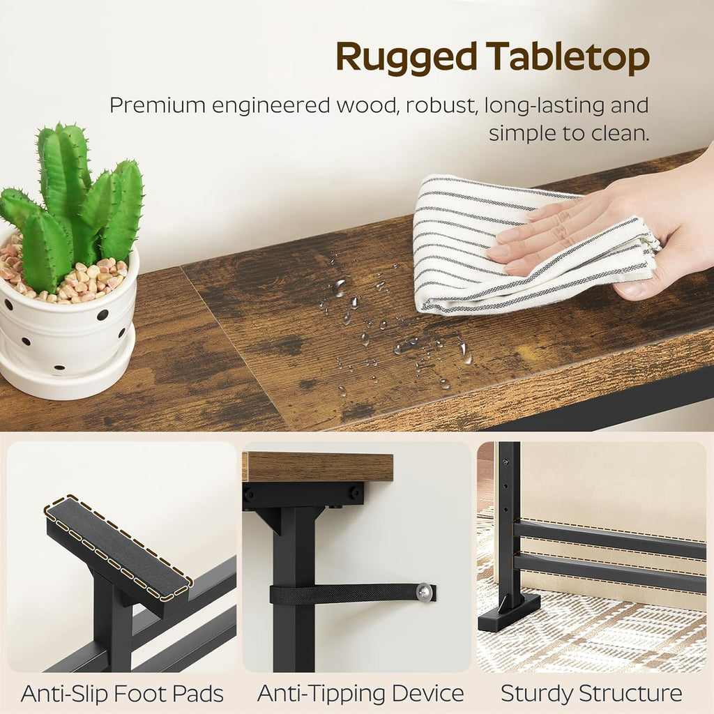 YATINEY 78.7" Console Table with Adjustable Height (27.6"-35.4") and Power Outlet, Skinny Behind Couch Table, Narrow Long Sofa Table for Living Room, Hallway, Entryway, Rustic Brown and Black CT09UBR