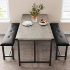 IDEALHOUSE Dining Table Set for 4, Kitchen Table with Upholstered Bench, 3 Piece Rectangular Dining Room Table Set with 2 Benches, for Small Space, Apartment, Studio, Home, Retro Gray