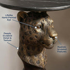 Animal Accent Side Table with Faux Marble Top, Art Deco End Table with Leopard Base, Unique Statue Table for Living Room Bedroom Entryway Home Office