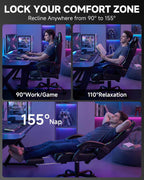 GTPLAYER Gaming Chair, Ergonomic Computer Office Chairs for Adults with Footrest, Height Adjustable, Linkage Armrests, 90-155° Recline & Headrest Lumbar Support, Black