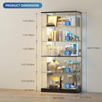 Glass Display Cabinet with RGB Lights - 5-Tiers Curio Cabinet Display Case with Lock, Frameless Display Shelf for Collectibles & Legos, Living Room Bookcase Storage Cabinet, Gift for Father (Black)
