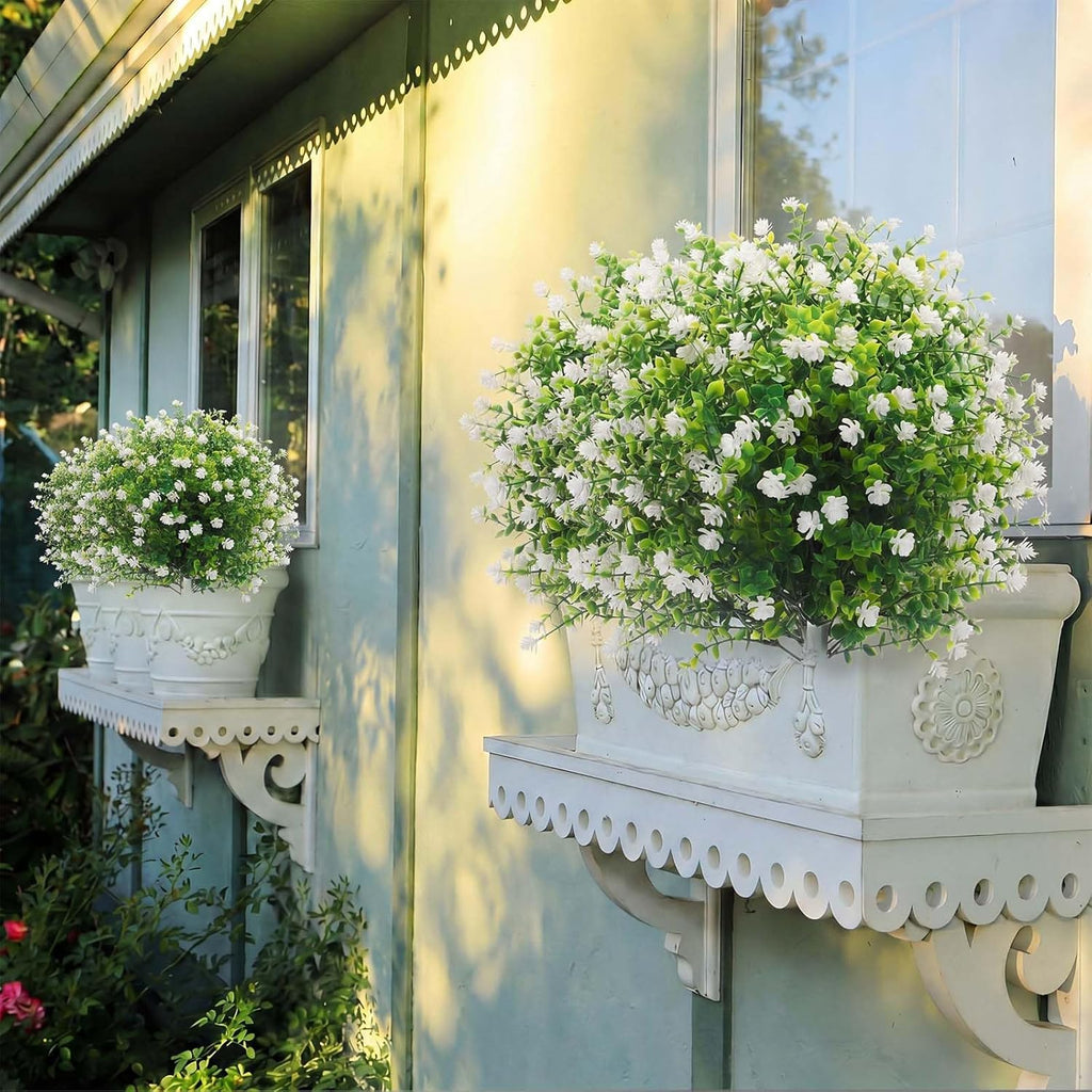 Suncalla Set of 2 Artificial Camellia Topiary Ball Tree Fake Bushes Shrubs Outdoor Faux Plant with Ground Spike 26x18 Inch Flowers UV Resistance Greenery for Porch Garden Patio (White,Camellia)