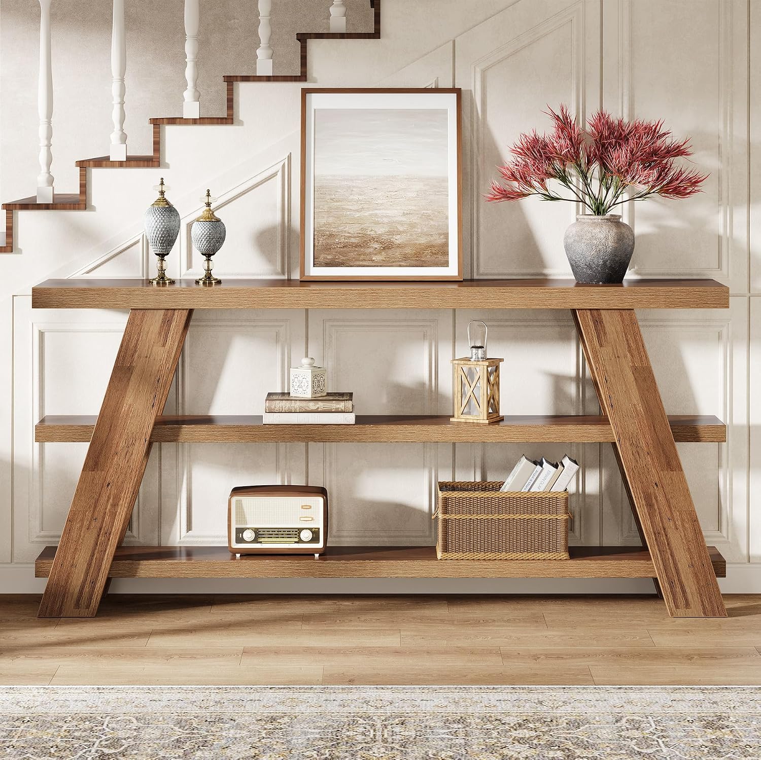 Tribesigns 70.9" Extra Long Console Table with Storage, 3-Tier Narrow Wooden Sofa Table Behind The Couch, Farmhouse Entry Foyer Table for Entryway, Living Room, Hallway, Brown
