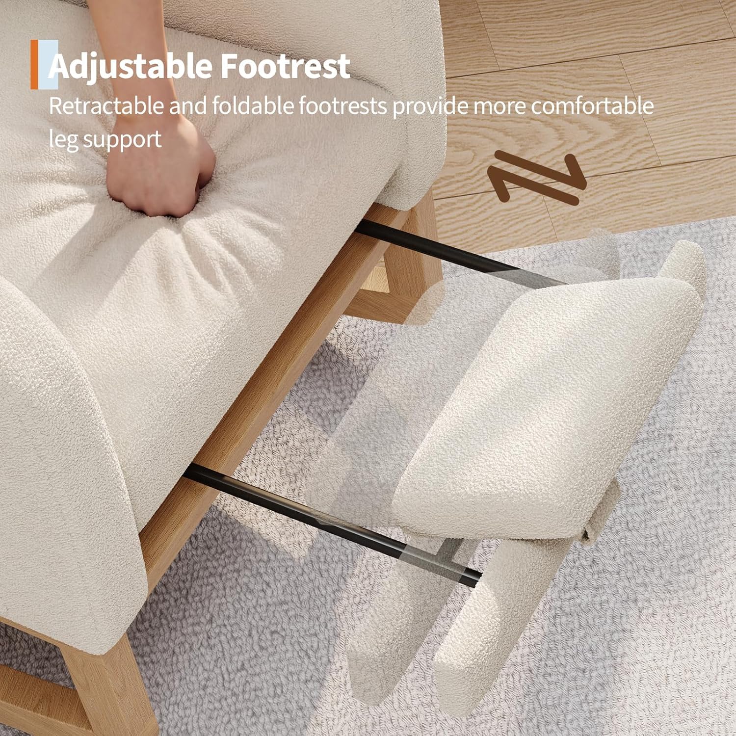 Modern Rocking Chair for Living Room, Comfortable Recliner Rocker with Side Pocket, Soft Linen Upholstered Glider Chair for Bedroom, Nursery, Lounge-Beige