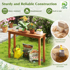 Tangkula Narrow Outdoor Dining Table, Solid Wood Furniture Patio Console Table with Slatted Tabletop, Wooden Buffet Bar Plant Stand for Garden Deck Entryway Porch Balcony