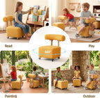 Toddler Rolling Chair with Backrest, Yellow | 230lbs Heavy Duty, Boucle Low Rolling Stool, Cute Sensory Furry Small Chair, 3-8 Years Old