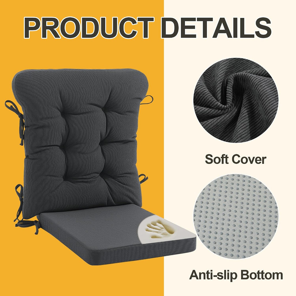 ROYALAY 2 Sets Cushions for Kitchen Chairs, Dining Chair Back Cushion with Straps, Dining Room Seat Pad & Back Pad with Removable Cover, Grey