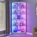 HNEBC Corner Display Case with - RGB Lights and Glass Shelves,5-Tier Corner Curio Cabinet with Glass Doors & Human Body Sensor,69" Showcase Display Cabinet for Collectibles,Living Room(White)