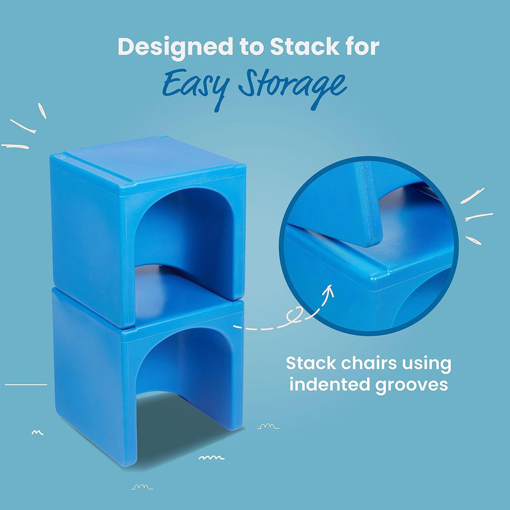 ECR4Kids Tri-Me Indoor/Outdoor 3-in-1 Plastic Multipurpose Cube Chair, Flexible Seating, Blue