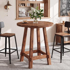 Solid Wood Bar Table, 39.4" High Round Bar Height Table, Farmhouse High Top Pub Bistro Tables, Small Space Cocktail Tables for Kitchen, Living Room, Brown (Table Only)