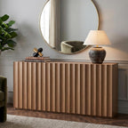 VividVibe Wide Fluted Sideboard Buffet Cabinet with Storage, 94.11" Long Credenza with 6 Integrated Finger Pulls Doors, Modular Large Buffet Table Modern Organic for Entryway Living Room Amber Oak