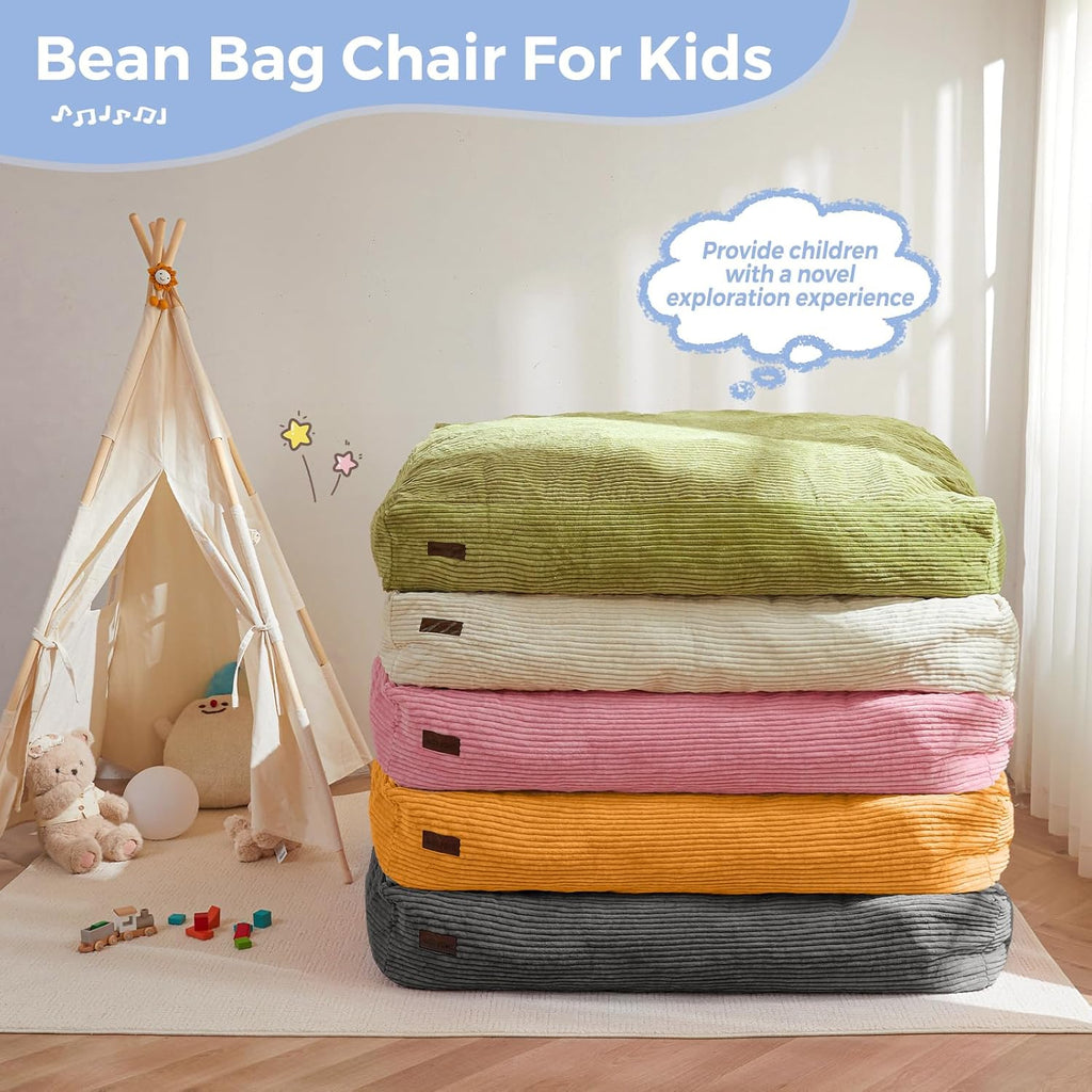 MAXYOYO Bean Bag Chair Bed for Kids, Convertible Bean Bag Folds from Lazy Chair to Floor Bed, Machine Washable Corded Fabric, Stuffed Floor Sofa Couch for Boys and Girls, Pink