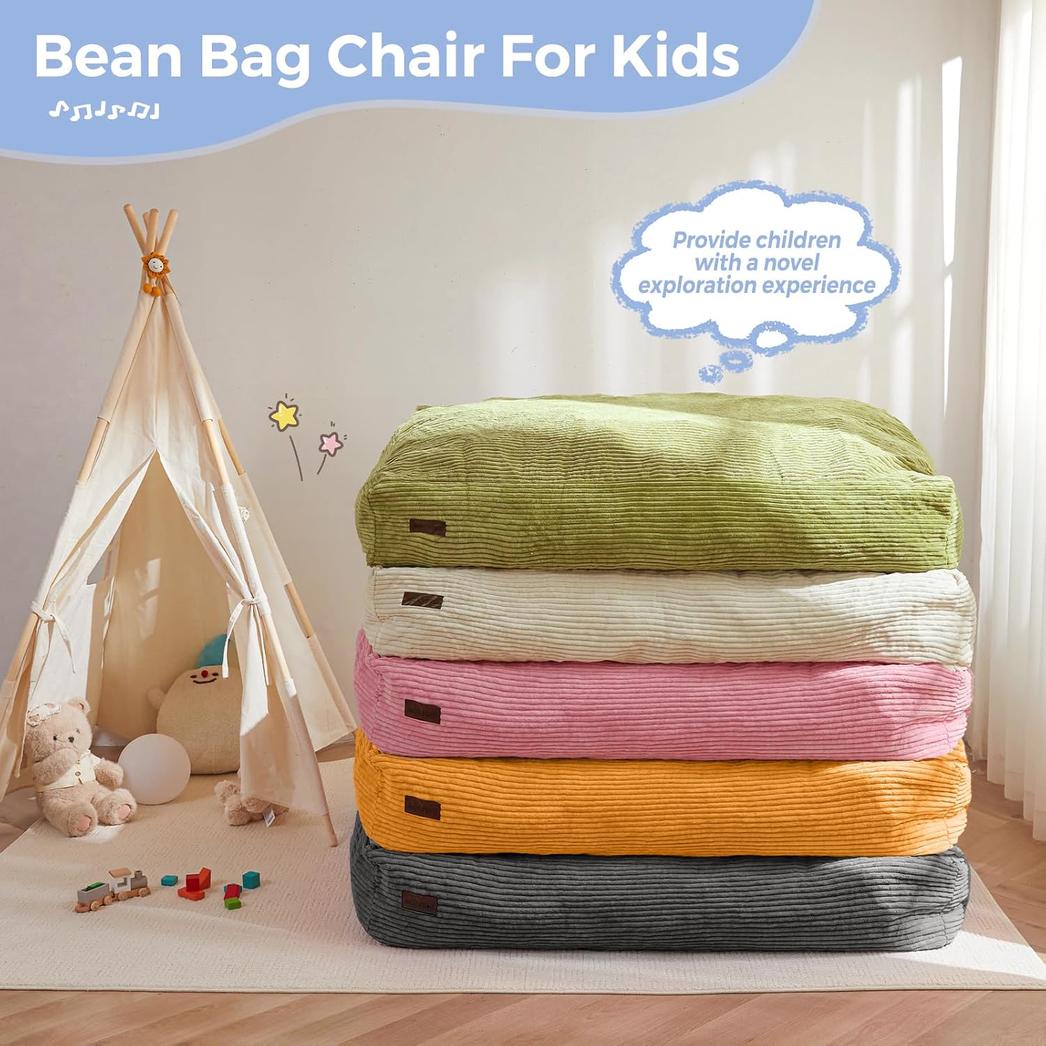 MAXYOYO Bean Bag Chair Bed for Kids, Convertible Bean Bag Folds from Lazy Chair to Floor Bed, Machine Washable Corded Fabric, Stuffed Floor Sofa Couch for Boys and Girls, Pink