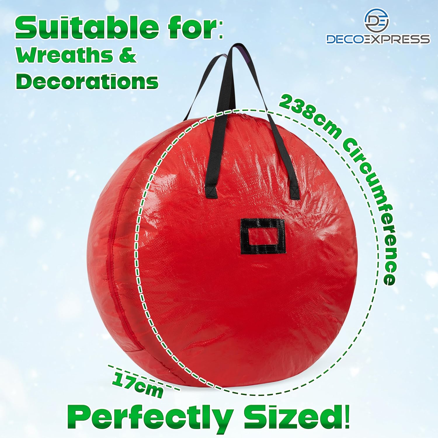 Christmas Ornament Storage Box Christmas Decoration Storage Baubles Box with Dividers Zipped Wreath Bag Decorations Bags (Red Wreath Bag)