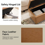 WUTUTUEE 41" Faux Leather Storage Ottoman, Stitch Tufted Rectangle Upholstered End of Bed Storage Bench, Entryway Large Couch Ottoman with Wooden Legs, Light Brown