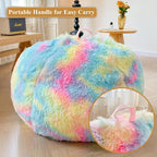 XeGe Kids Fluffy Faux Fur Bean Bag Chair Cover (No Filler), Soft Furry Stuffed Animal Storage Bean Bag Cover for Plush Toys, Shaggy Fuzzy Beanbag for Kids Teens Girls Children, Anti-Slip, Rainbow