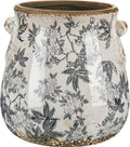 Ceramic Scroll Planter 6.5 Inch Chinoiserie Floral Vase with Drainage Holes Vintage Flower Vase Flower Pot Rustic Ceramic Pots for Indoor Plants Garden Home Bookshelf Decor(Retro Gray)
