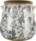Ceramic Scroll Planter 6.5 Inch Chinoiserie Floral Vase with Drainage Holes Vintage Flower Vase Flower Pot Rustic Ceramic Pots for Indoor Plants Garden Home Bookshelf Decor(Retro Gray)