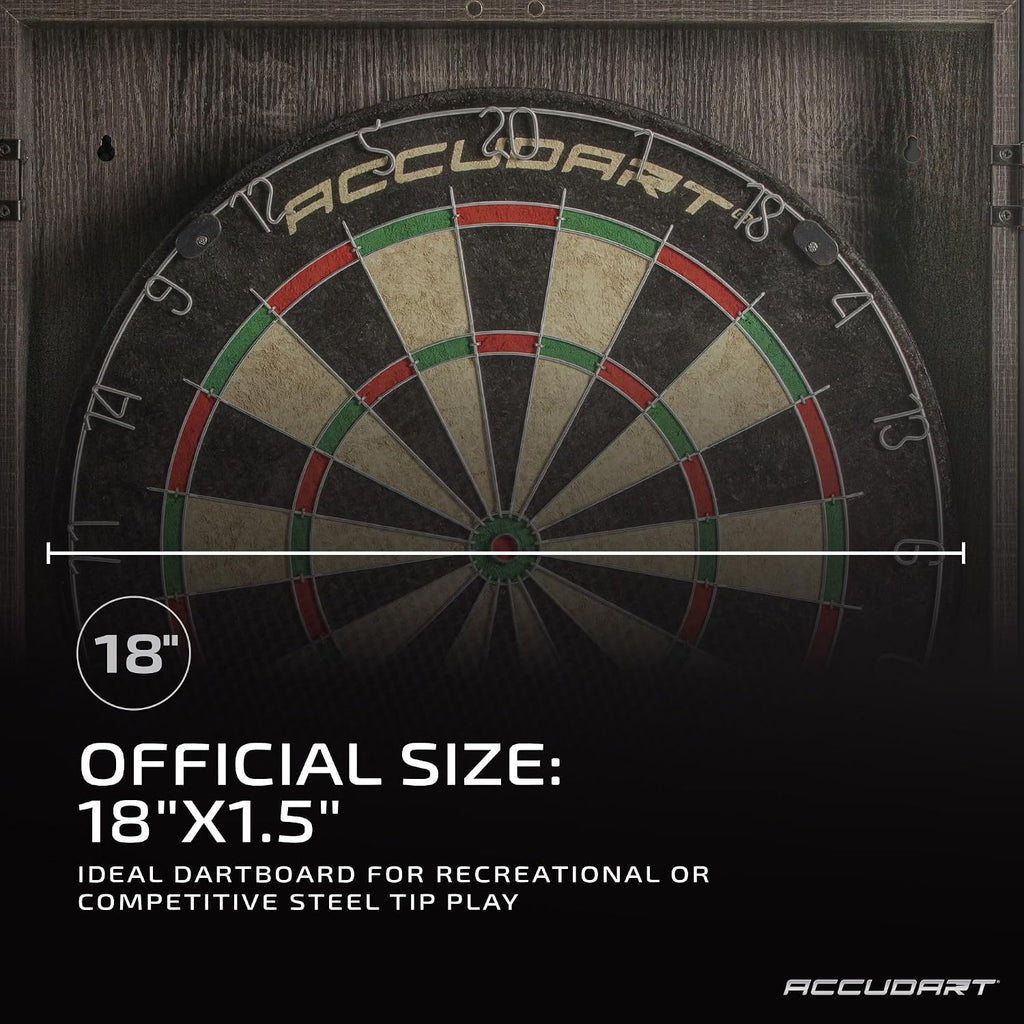 Accudart Armada Bristle Dartboard Cabinet Set – Official 18” Sisal Board, Self‑Healing Fibers, Grey Wood Cabinet, Round Spider Wires, Rotating Number Ring – Includes Steel‑Tip Darts