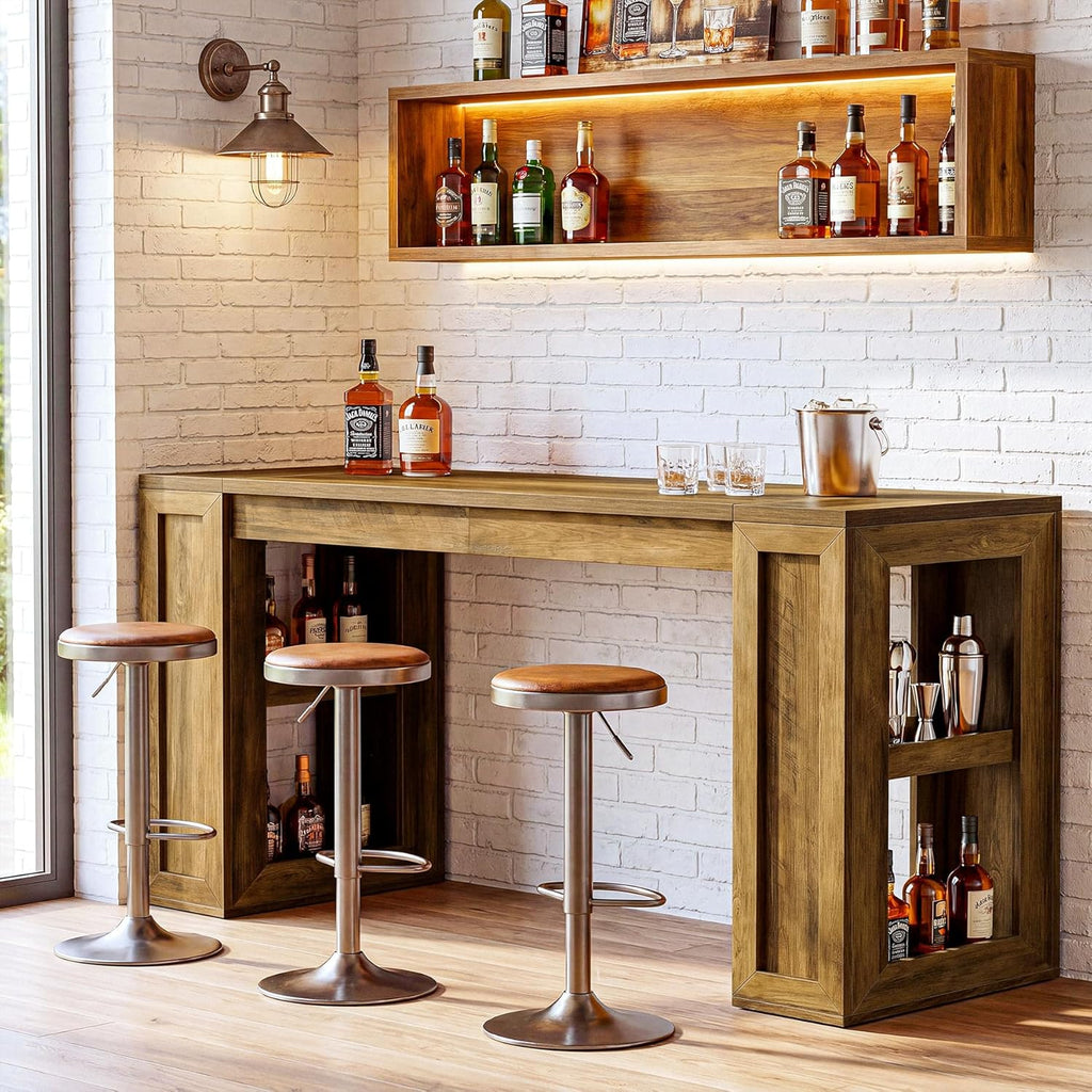 Tribesigns 70.87-Inch Extra Long Bar Height Table, Farmhouse Bar Table with Open Storage Shelves, Rectangular High Top Pub Tables for Kitchen, Dining Room, Living Room, Basement, Bistro, Rustic Brown