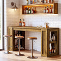 Tribesigns 70.87-Inch Extra Long Bar Height Table, Farmhouse Bar Table with Open Storage Shelves, Rectangular High Top Pub Tables for Kitchen, Dining Room, Living Room, Basement, Bistro, Rustic Brown