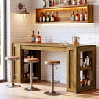 Tribesigns 70.87-Inch Extra Long Bar Height Table, Farmhouse Bar Table with Open Storage Shelves, Rectangular High Top Pub Tables for Kitchen, Dining Room, Living Room, Basement, Bistro, Rustic Brown