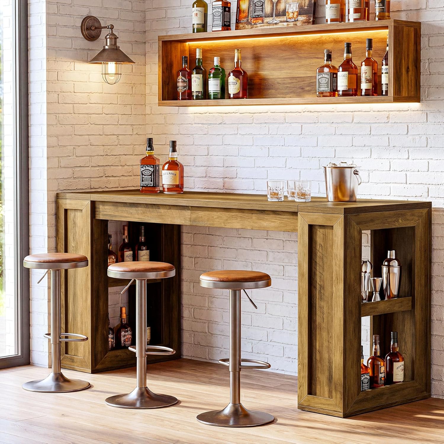 Tribesigns 70.87-Inch Extra Long Bar Height Table, Farmhouse Bar Table with Open Storage Shelves, Rectangular High Top Pub Tables for Kitchen, Dining Room, Living Room, Basement, Bistro, Rustic Brown
