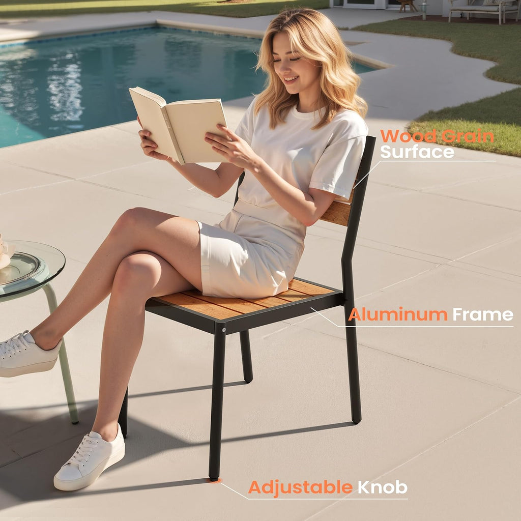 Pellebant Stackable Outdoor Dining Chairs Set of 6, Aluminum Patio Chairs with Armless, All-Weather for Garden, Lawn, Deck, Porch and Yard, Brown