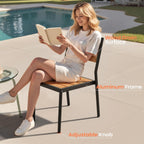 Pellebant Stackable Outdoor Dining Chairs Set of 6, Aluminum Patio Chairs with Armless, All-Weather for Garden, Lawn, Deck, Porch and Yard, Brown