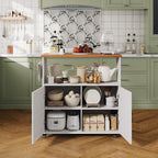 Garvee Rolling Kitchen Island with Storage Cabinet, 40.4'' Width Kitchen Cart, Portable Mobile Kitchen Island with Towel Rack, Wood Top and Lockable Wheels for Kitchen, Dining Room