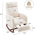 Rocking Chair Nursery Teddy High Back Rest Glider Rocker with Footrest Nursing Rocking Chairs Upholstered Accent Arm Chair for Living Room Bedroom Indoor, Teddy White