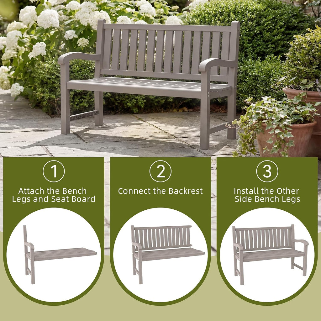 Outdoor Bench, 2-Person Outdoor Benches Weatherproof, 600 lbs Weight Capacity, Low Maintenance, Garden Bench for Patio, Park, Porch, Backyard, Balcony(Grey)